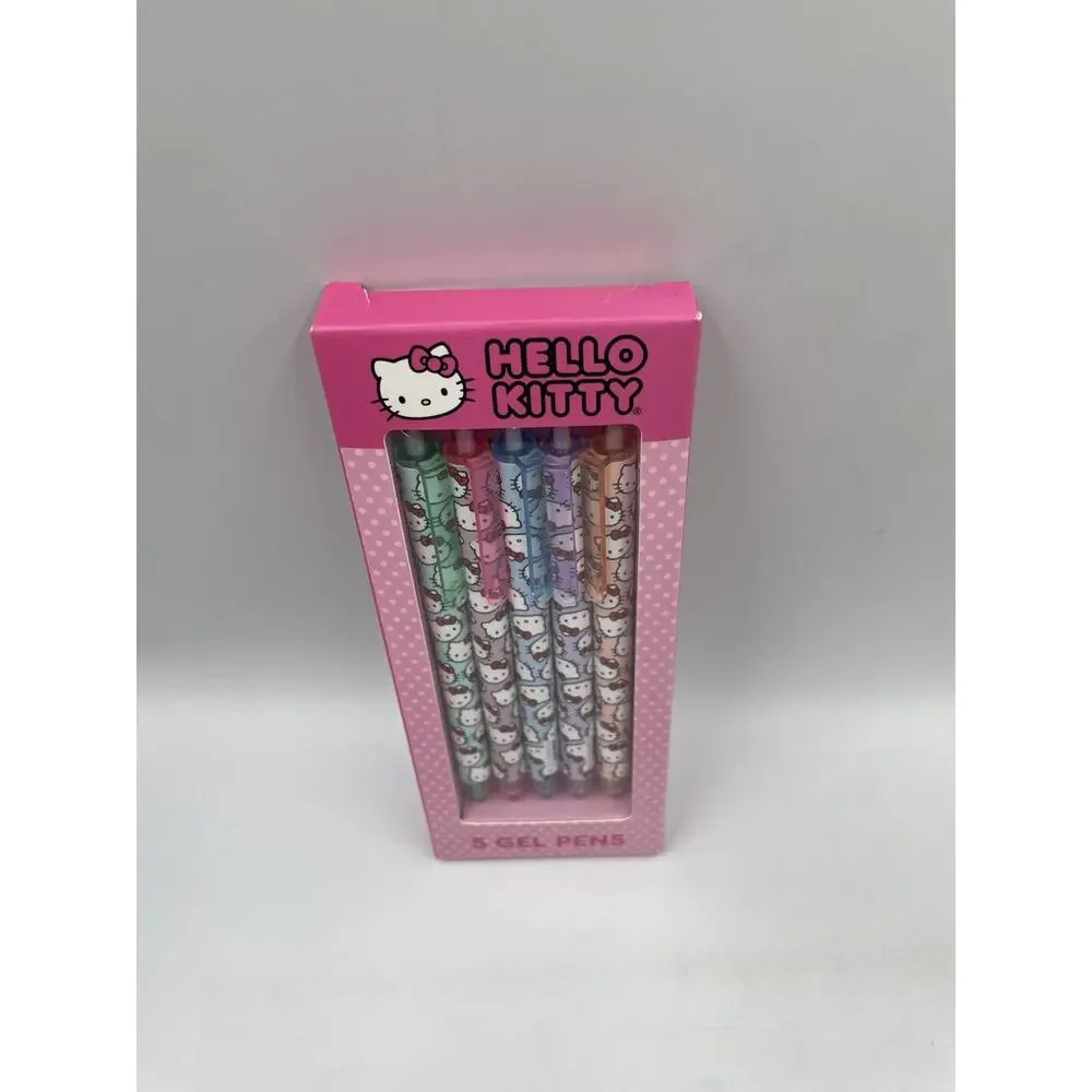 NIB 2024 Sanrio Hello Kitty Face 5 Gel Pens Pink Box Set Colored Ink Cute Kawaii